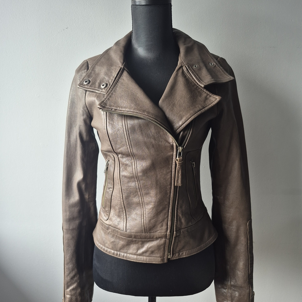 aritzia Mackage Kenya Leather Jacket Light Brown Size xs